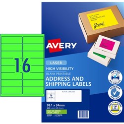 Avery High Visibility Shipping Laser Labels L7162FG Fluoro Green 16 Per Sheet