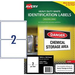 Avery Heavy Duty Laser Labels L7068 White 2 Per Sheet