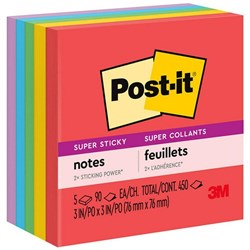Post-it® Notes 654 Super Sticky 76x76mm Primaries, Pack of 5