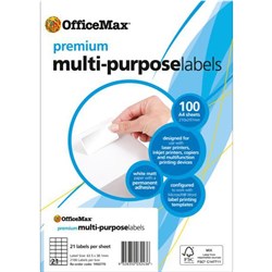 OfficeMax Premium Multi-Purpose Labels 63.5x38.1mm L7160 White 21 Per Sheet