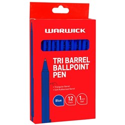Warwick Blue Tri Barrel Ballpoint Pen 1.0mm Medium Tip, Box of 12