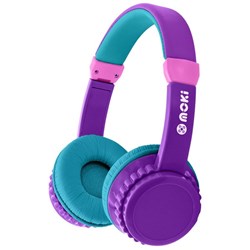 Moki Play Safe Volume Limited Wireless Headphones Purple/Aqua