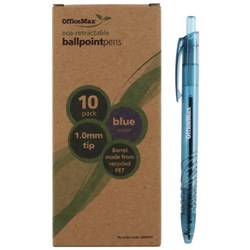 OfficeMax Eco Blue Retractable Ballpoint Pen 1.0mm Medium Tip, Box of 10