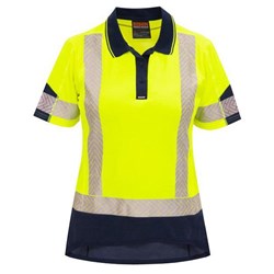 Bison Women's Hi Vis Day Night Polo Shirt Yellow/Navy Size 18