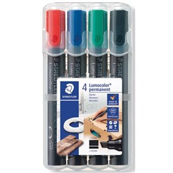 Staedtler Lumocolor 350 Assorted Colours Permanent Marker Chisel Tip, Pack of 4