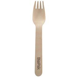 BioPak Disposable Wooden Forks 160mm, Pack of 100