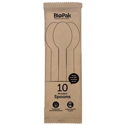 BioPak Disposable Wooden Spoons 160mm, Pack of 10