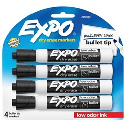 Expo Black Dry Erase Markers Bullet Tip, Pack of 4