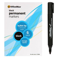 OfficeMax Black Permanent Markers Bullet Tip, Pack of 6
