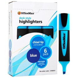 OfficeMax Blue Desk Style Highlighters Chisel Tip, Pack of 6