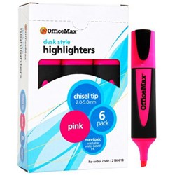 OfficeMax Pink Desk Style Highlighters Chisel Tip, Pack of 6