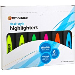 OfficeMax Assorted Colours Desk Style Highlighters Chisel Tip, Pack of 6