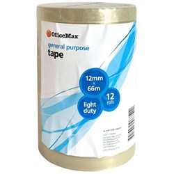 OfficeMax General Purpose Office Tape 12mm x 66m, Pack of 12