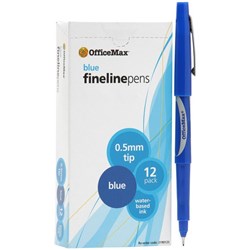 OfficeMax Blue Fine Line Pens 0.5mm Fine Tip, Box of 12