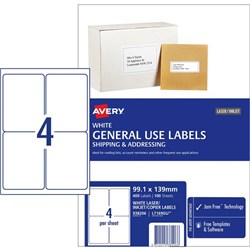 Avery General Use Labels L7169 4 Per Sheet