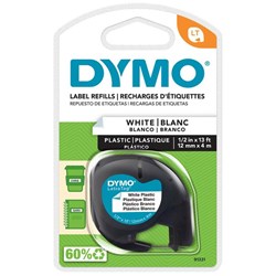 Dymo Labelling Tape Cassette LetraTag Plastic 91331 12mm x 4m Black on White
