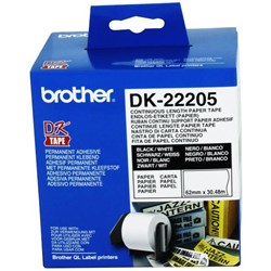 Brother Continuous Paper Label Roll DK-22205 62mm x 30.48m Black on White