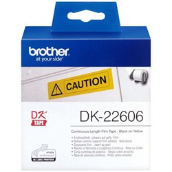 Brother Continuous Film Label Roll DK- 22606 62mm x 15.24m Black on Yellow