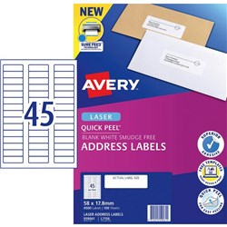 Avery Quick Peel Address Laser Labels L7156 White 45 Per Sheet 100 Sheets