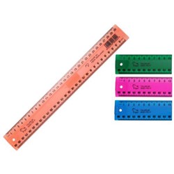 Plastic Ruler 30cm Fluorescent Assorted Colours