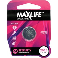 Maxlife CR2016 Lithium Speciality Cell Battery