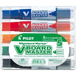 Pilot BeGreen V Board Master Assorted Colours Refillable Whiteboard Marker Bullet Tip, Pack of 5