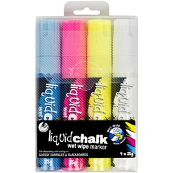 Texta Liquid Chalk Wet Wipe Window Markers 15mm Chisel Tip, Pack of 4