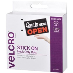 VELCRO® Brand Hook Only Dots Fasteners White 22mm, Box of 125