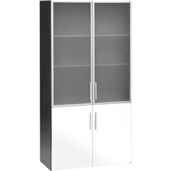 Emerge OS245 Cupboard 1800mm 2 Wood & 2 Glass Doors White/Ironstone