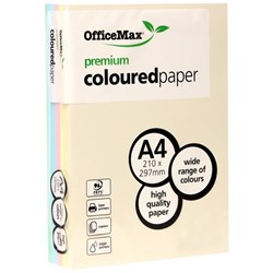 OfficeMax A4 80gsm Assorted Pastel Colours Premium Coloured Copy Paper, Pack of 500