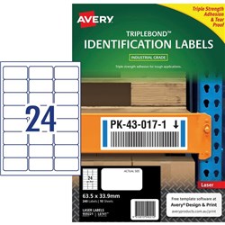 Avery Triplebond Identification Laser Labels L6141 White 24 Per Sheet