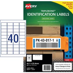 Avery Triplebond Label L6140 White Laser 45.7x25.4mm 40up 10 Sheets