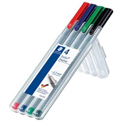 Staedtler Assorted Brilliant Colours Triplus Fibre Tip Fineliner 0.3mm, Pack of 4