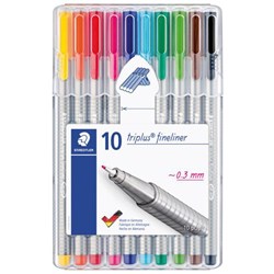 Staedtler Assorted Brilliant Colours Triplus Fibre Tip Fineliner 0.3mm, Pack of 10