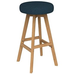 Luna Button Bar Stool 785mm Motion Felt Fabric/Deep Blue/Oak