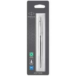 Parker Jotter Blue Ink Ballpoint Pen 1.0mm Medium Tip Chrome/Stainless Steel Barrel