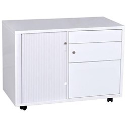 Mobile Caddy 3 Drawer Left Tambour Door Matte White 900mm