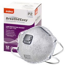 Esko P2 Breathe Easy Valved Dust/Mist/Fume Respirator Masks, Box of 12