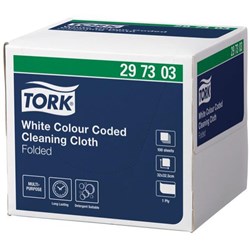 Tork Colour Coded Cleaning Cloth Folded 297303 320 x 325mm White, Box of 100