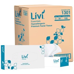 Livi Essentials Facial Tissues 2 Ply 100 Sheets, Carton of 30