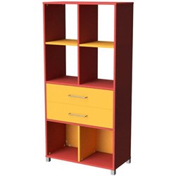 Zealand 6 Cube 2 Drawer Storage Unit Red/Yellow 800x400x1650mm