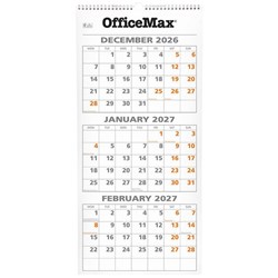 OfficeMax Wall Calendar Three Months To View 290x620mm 2027