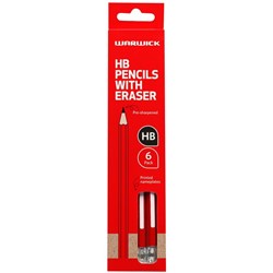 Warwick HB Pencils with Erasers, Pack of 6