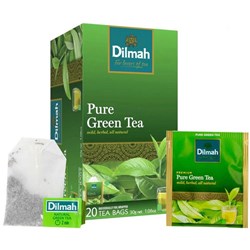 Dilmah Pure Green Tea Individually Foil Wrapped Tea Bags, Box of 20