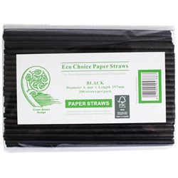 Eco Choice Compostable Paper Straws Regular 6x197mm Black, Pack of 100