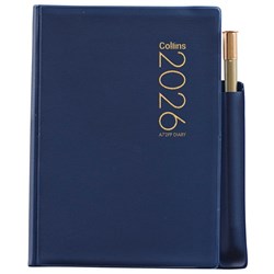 Collins A72 Pocket PVC Diary With Pencil 2 Days Per Page 2026 Blue