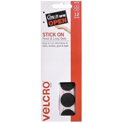 VELCRO® Brand Hook & Loop Spot Fasteners Black 22mm, Pack of 12