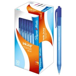 Paper Mate InkJoy 100RT Blue Retractable Ballpoint Pens 1.0mm Medium Tip, Box of 50