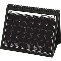 Sasco Desk Tent Calendar 1 Month To View 2026 Black/White