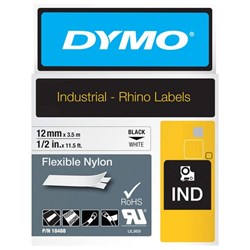 Dymo Labelling Tape Rhino Industrial Flexible Nylon 12mm x 3.5m Black on White